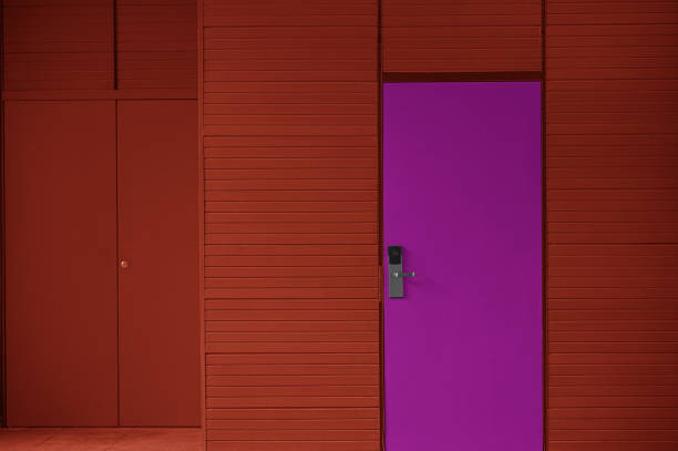 istock Purple door and brown wall panel texture background 2189874917