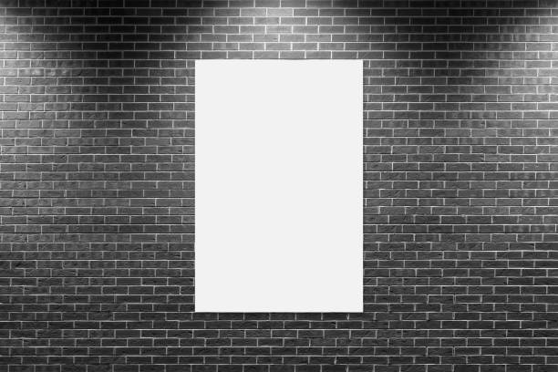 istock Poster Mockup with cool gray brick wall and spotlights 2189879151