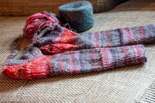 istock colorful knitted work in progress, handicraft concept, knit texture, wool handicrafts, hobby 2189893154