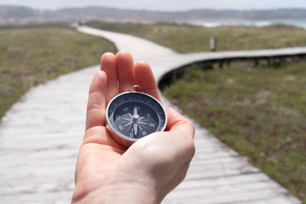 istock A person holding a compass on a wooden boardwalk 2189894170