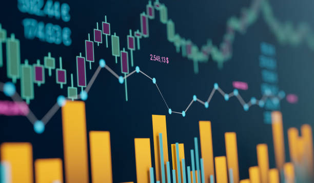 istock Abstract composition of stock exchange charts, bar graph and market data. 2189897002