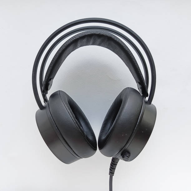 istock Black headphones for computer, computer games close-up on a white background. 2189897844