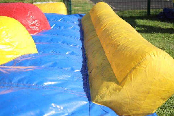 istock Sports inflatable structure. Amusement park. Trampoline for jumping. 2189900410