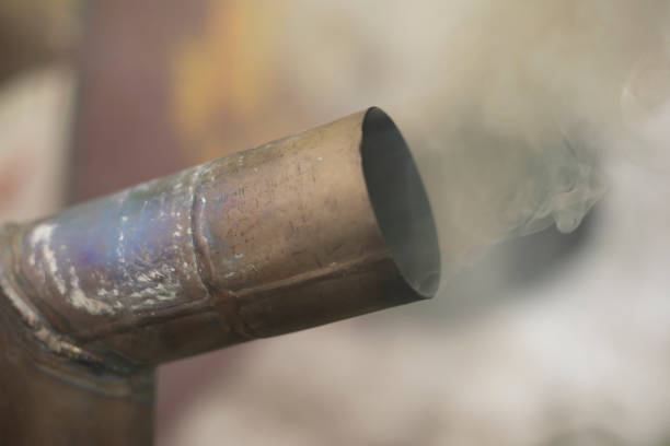 istock Smoke from the chimney. Steel pipe. Outdoor kitchen. 2189904048