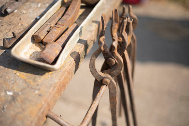 Tools for forging iron. Forging tools. The art of forging metal. Old tools.