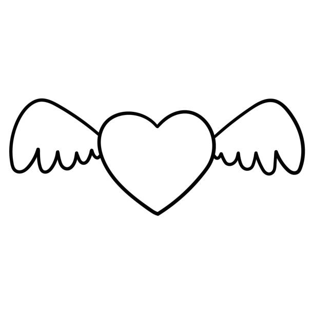 Hand drawn doodle heart with wings on white background. Hand drawn doodle heart with wings isolated on white background. Vector illustration. clip art of a cupid free stock illustrations