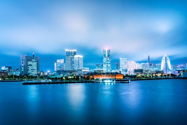 istock Yokohama skyline at night with illuminated skyscrapers. 2189906550