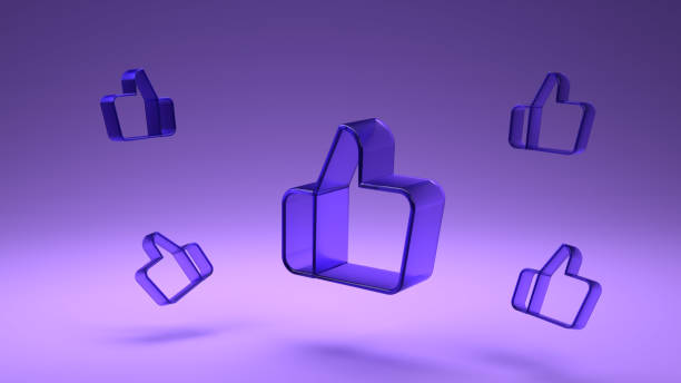 This clean, modern stock image features floating 3D thumbs-up icons in a transparent green set against a soft blue gradient background. It is perfect for concepts related to social media, approval, likes, and online engagement.