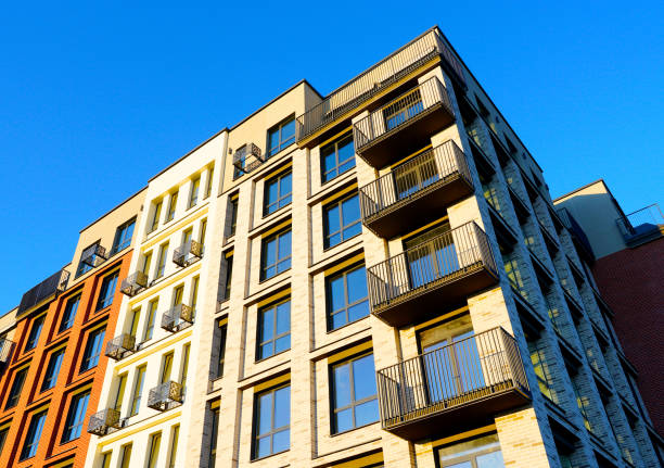 istock Modern facade building on blue sky. Skyscraper facade. Modern High rise residential facade. 2189930930
