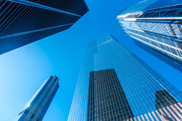 istock Modern skyscrapers in Manhattan seen from below on a sunny day 2189931055