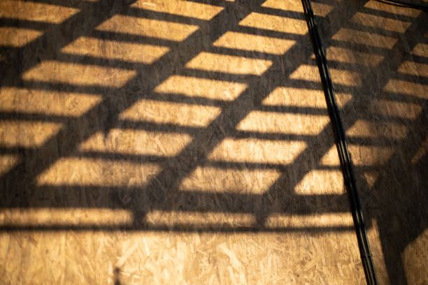 Shadow on the wall. Roof shadow. Interior details. Summer terrace.