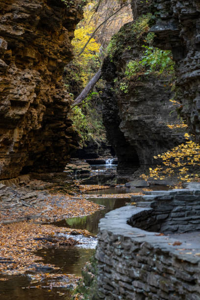 istock A serene autumn landscape featuring a winding stream and rocky cliffs in a tranquil gorge, showcasing vibrant fall foliage in a natural setting in Watkins Glen State Park 2189938248