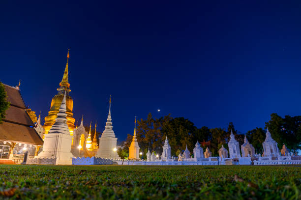 Wat Suan Dok temple in blue twilight sky at night
