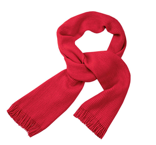 Red knitted scarf isolated on white. Christmas decor.