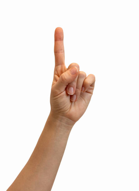 istock Isolated female hand gesturing with forefinger up. 2189960370