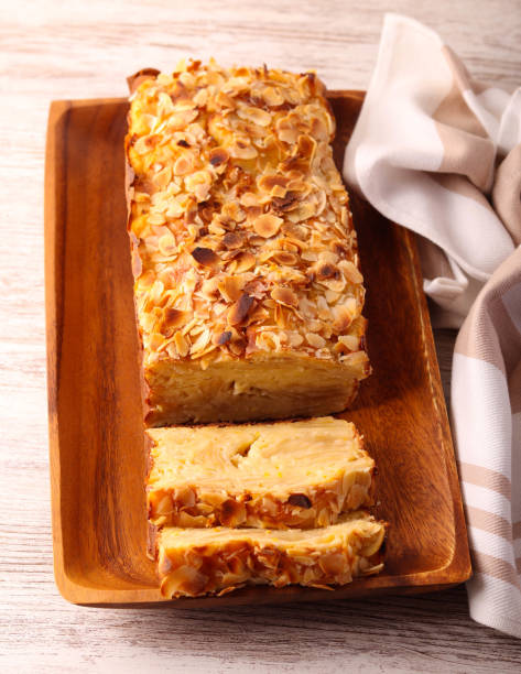 istock Invisible apple cake, sliced, sweet apple bread with almond topping 2189964014