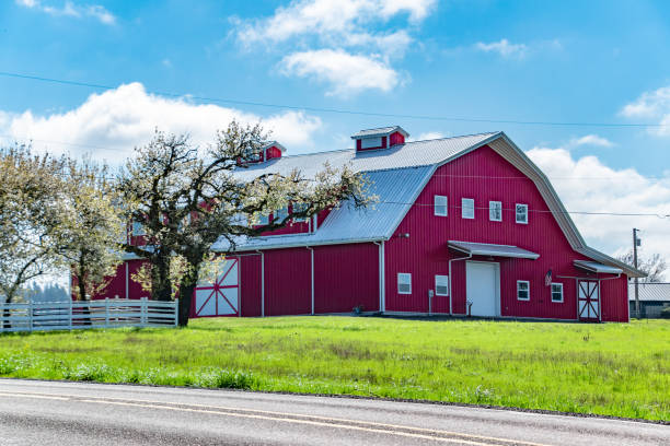 Farm With Red Barn in Oregon