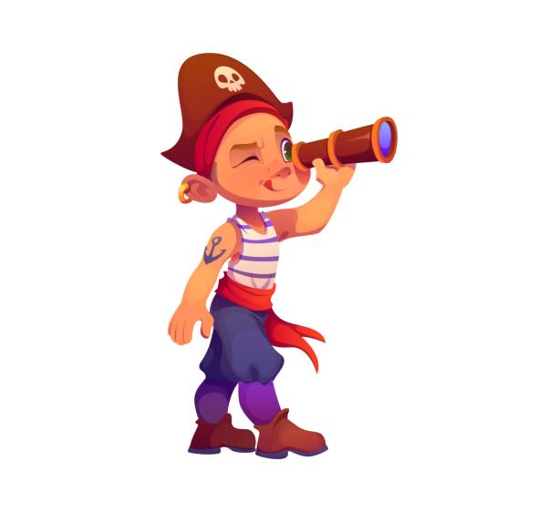 istock Cartoon kid boy pirate corsair with spyglass 2189979071