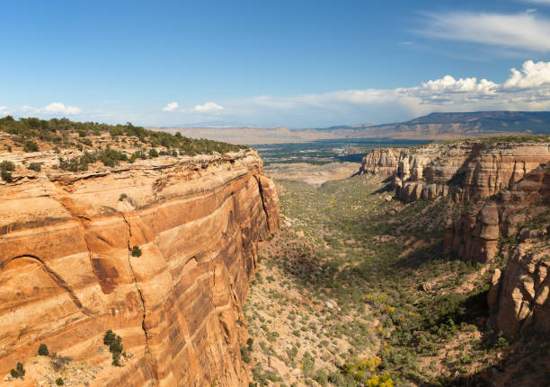 Varied layers of sedimentary stone line Red Canyon, one of the spectacular vistas in Colorado National Monument.