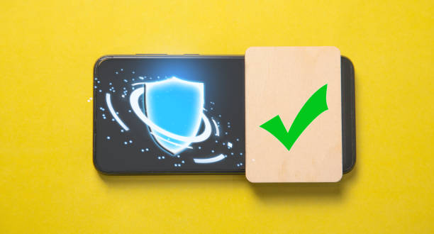 Shield protection and smartphone. Internet and technology protection