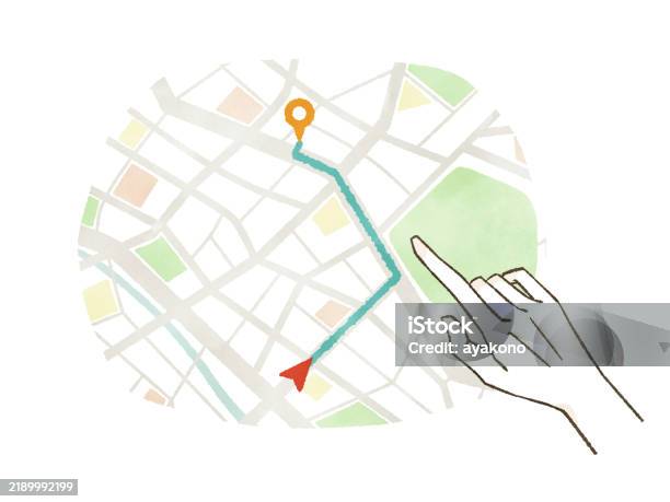 Checvking A Rmap Checking The Route On A Map Stock Illustration - Download Image Now ...