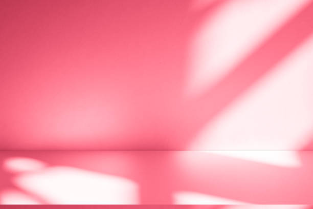 istock Wall interior background, studio, and backdrops show products. with shadow from window color white and pink light. background for text insertion and presentation of product 2189997074