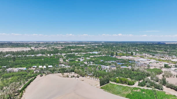 Aerial Photography Of Mingsha Mountain Crescent Spring,Dunhuang,Gansu,China,Asia.