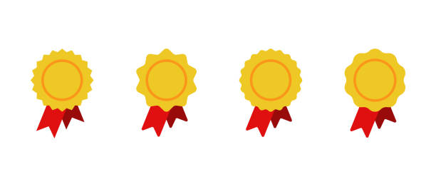 istock Gold award ribbon icon in flat design. Medal badge sign symbol 2190001555