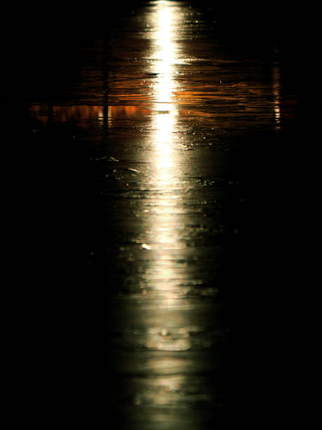 Tokyo,Japan - December 15,  2024: Reflection of lights on frozen pond surface