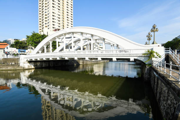Singapore- July 13, 2024: Building view of the Elgin Bridge in Civic District, Singapore, a vehicular box-girder bridge across the Singapore River.