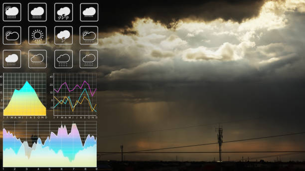 istock Dramatic atmosphere panoramic aerial view of storm clouds before big storm occurred with weather symbol, graph and chart for meteorology forecast presentation background. 2190017345