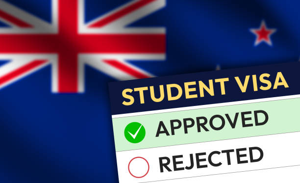 istock New Zealand Study visa Approved paper with blur flag waving in the backdrop. Studying in New zealand concept background 2190017469