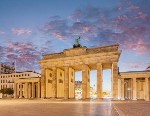 Illuminated Landmark with Predawn Sunrise Sky