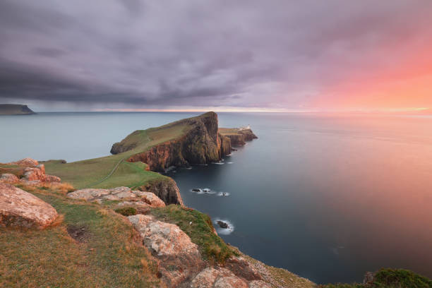istock Neist point lighthouse sunset at Skye Island, Scotland 2190024296