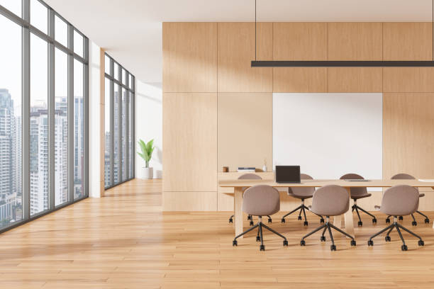 istock Modern Boardroom with City View in Open Space Interior. 3D Rendering 2190025295