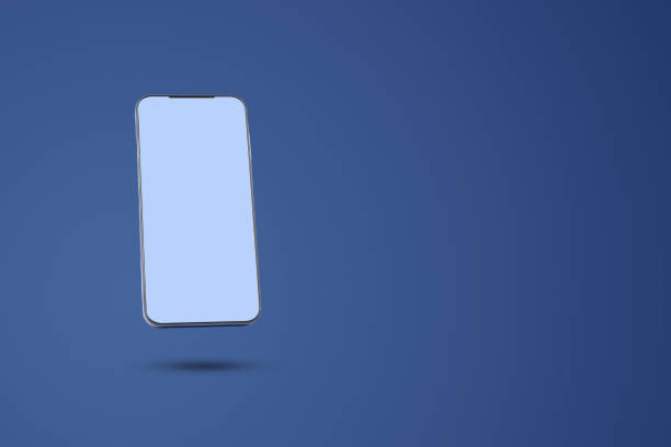 istock Smartphone with glowing blank screen on dark blue background. Advertisement mockup. Copy space. Advertisement background. 2190028449