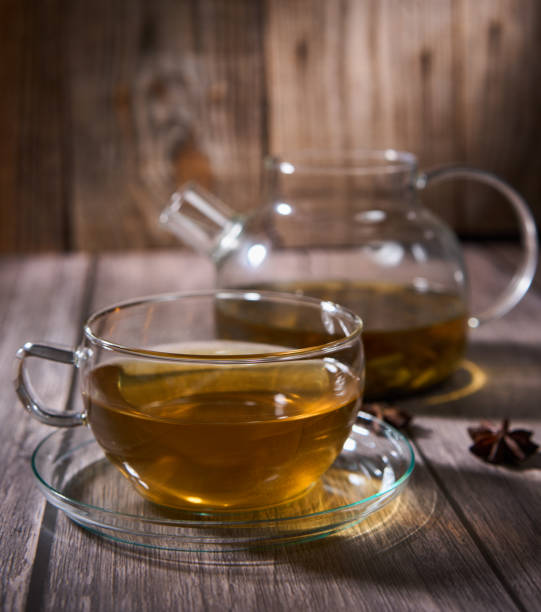 istock Hot Japanese Sencha tea in a glass cup 2190029672