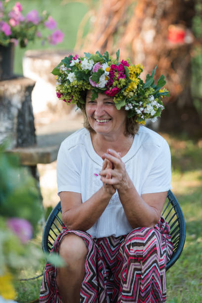 istock Summer solstice celebration with a crown on the head 2190032480