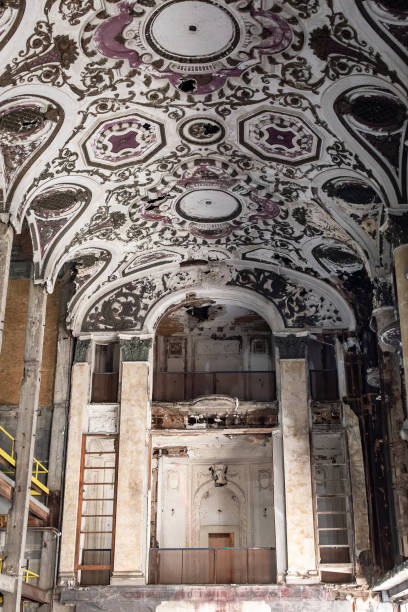 istock Ceiling interior design pattern view of the old abandoned Michigan Theatre parking garage 2190034767