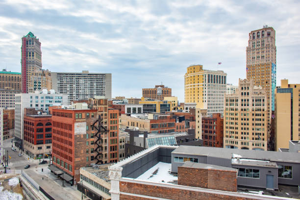 istock Downtown Detroit Michigan buildings skyline. 2190034989