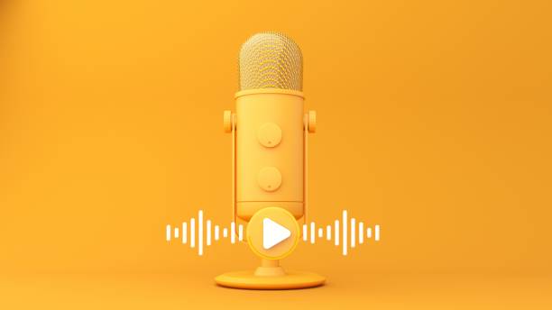 istock Microphone with flying notes and headphones - 3d render. Concept for online music, radio, listening to podcasts, books at full volume. 2190035642