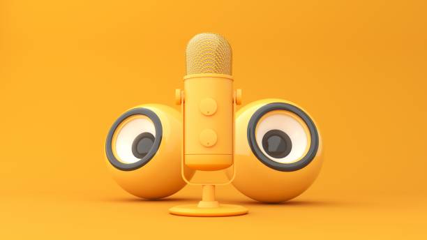 istock Microphone with flying notes and headphones - 3d render. Concept for online music, radio, listening to podcasts, books at full volume. 2190035651