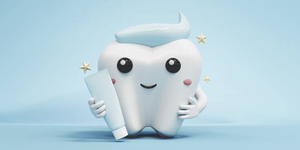 istock 3D illustration of a molar tooth as a character, highlighting its enamel and root structure. 2190036735