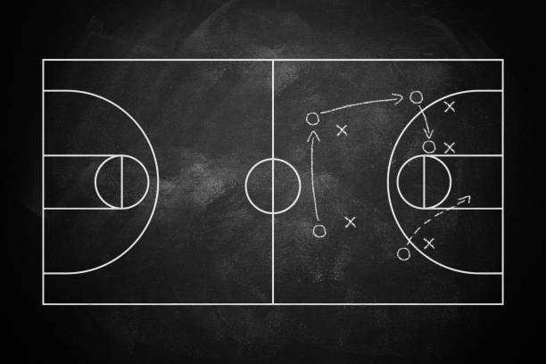 istock Drawn scheme of basketball game on blackboard 2190041298