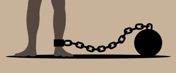 istock Feet of Slave in Ball and Chain Flat Style 2190042742