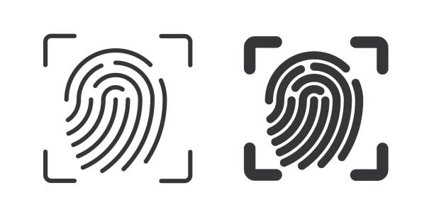 Finger print recognize thin line and glyph solid icon. Editable stroke and perfect pixel isolated on transparent background Finger print recognize thin line and glyph solid icon. Editable stroke and perfect pixel isolated on transparent background police fingerprints stock illustrations