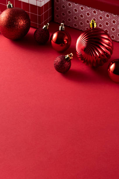 Christmas Ornaments on Red Background