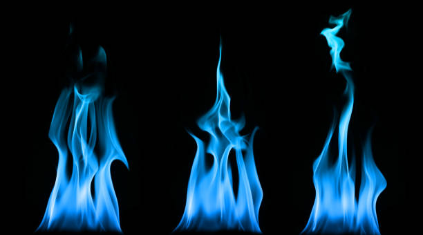 istock Set abstract flames isolated, Blue flame effect texture isolated is divided into parts on the black background, burn of blue fire blaze at night, Used for decorating effects 2190044728