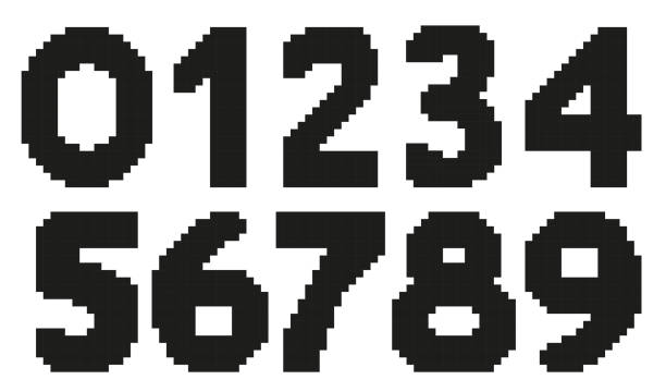 Black pixel numbers set. A set of pixel elements. 8-bit style illustration. Black pixel numbers set. A set of pixel elements. 8-bit style illustration one two three four five six seven eight and nine stock illustrations