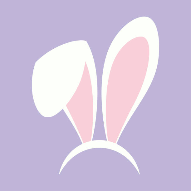 bunny ears headband easter bunny white ears isolated, cartoon cute rabbit headband for poster, banner or invitation cards, flat vector illustration bunny ear stock illustrations